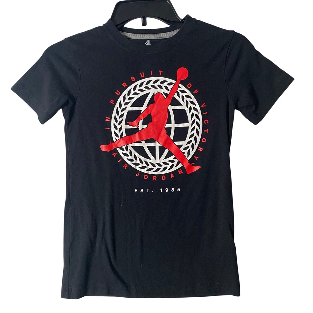 Jordan Boys Pursuit of Victory T-Shirt Black Red Jumpman‎ 3488-023 Size S 8-10Y